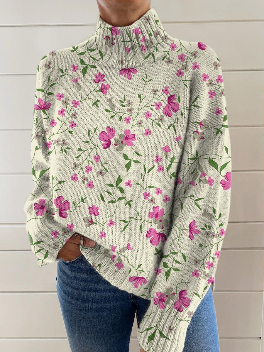womens-floral-art-print-knit-turtleneck-pullover-sweater-bnrx