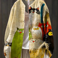 Women's Lovely Cats Art Print Casual Cotton And Linen Shirt