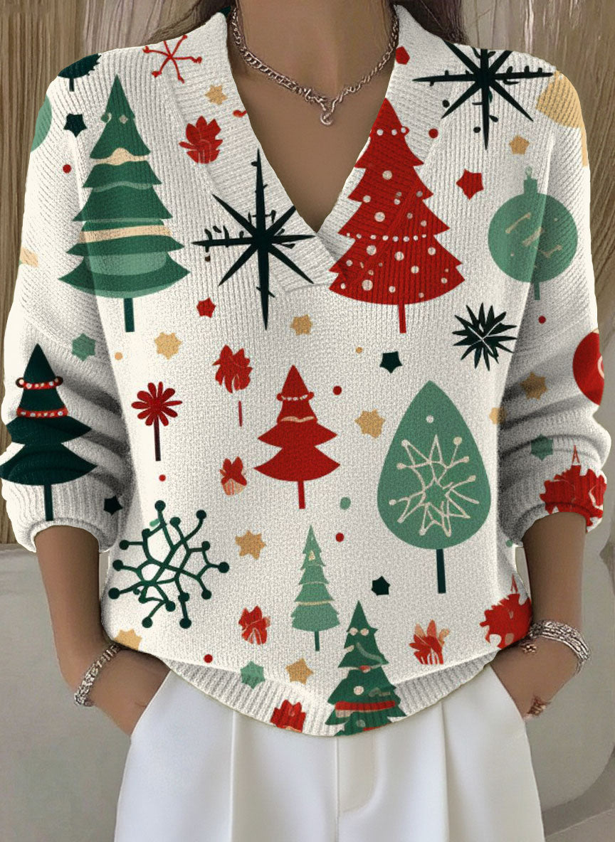 Women's Christmas Trees Pattern Art Print Buttoned Cardigan Sweater