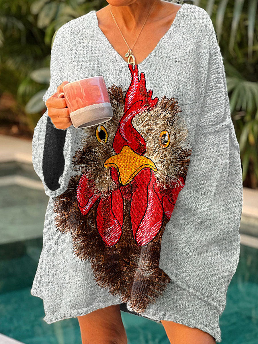 womens-vintage-chicken-art-print-casual-pullover-sweater-u99f