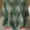 Women's Christmas Tree Pattern Art Print Casual Cotton Shirt