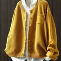 Women's Solid Color Pocket Round Neck Sweater Knitted Jacket