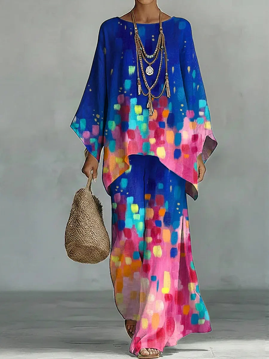 Women's Vintage Art Comfortable Loose Cotton Linen Wide-leg Pants Two-piece Set