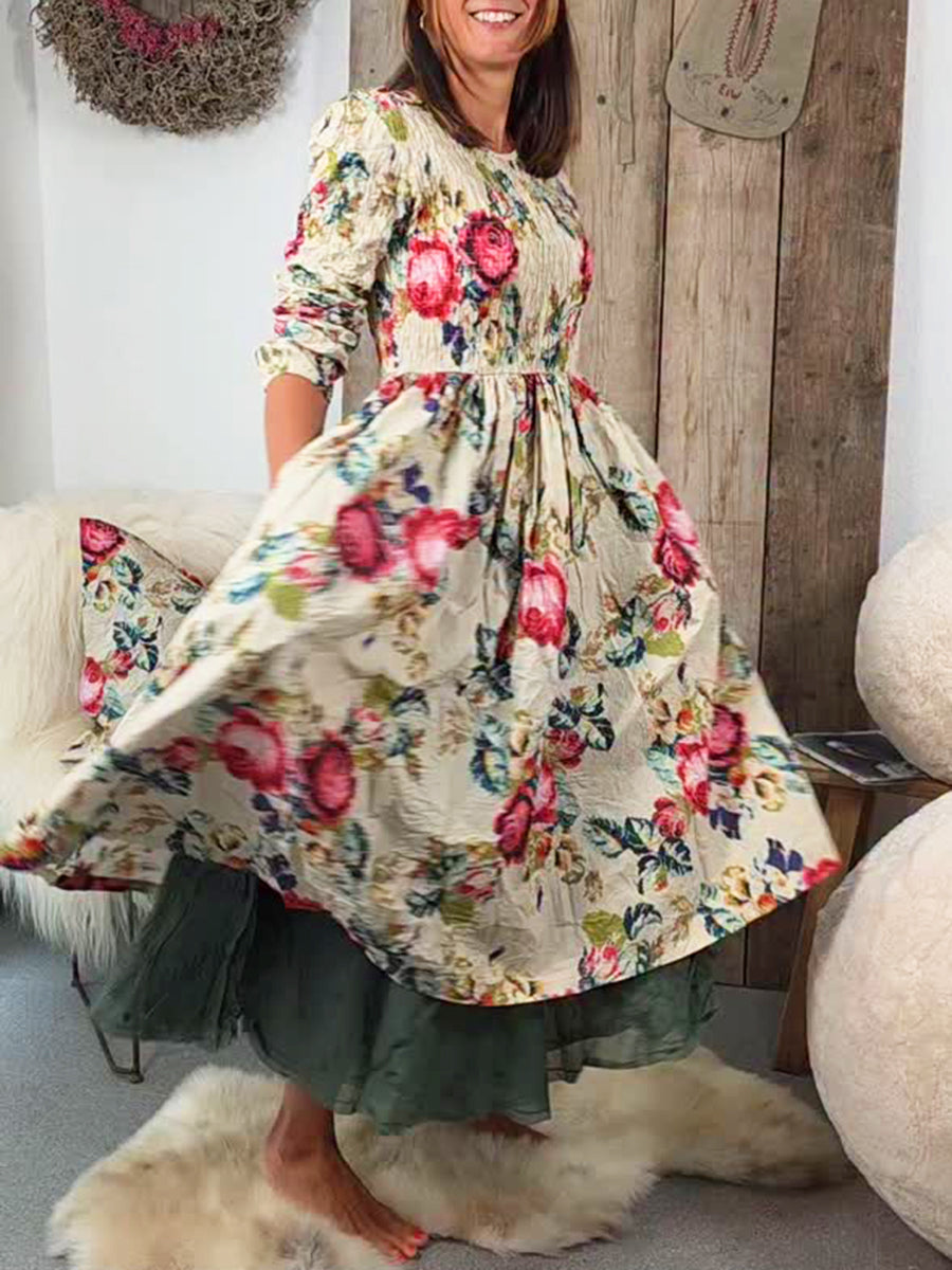 Natural Floral Print Organic Cotton Dress