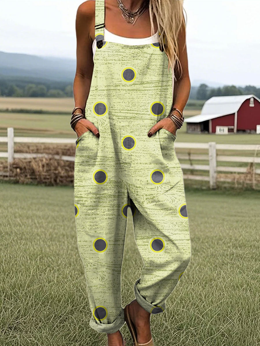 Women's Vintage Dot Art Pattern Print Casual 100% Cotton Jumpsuit