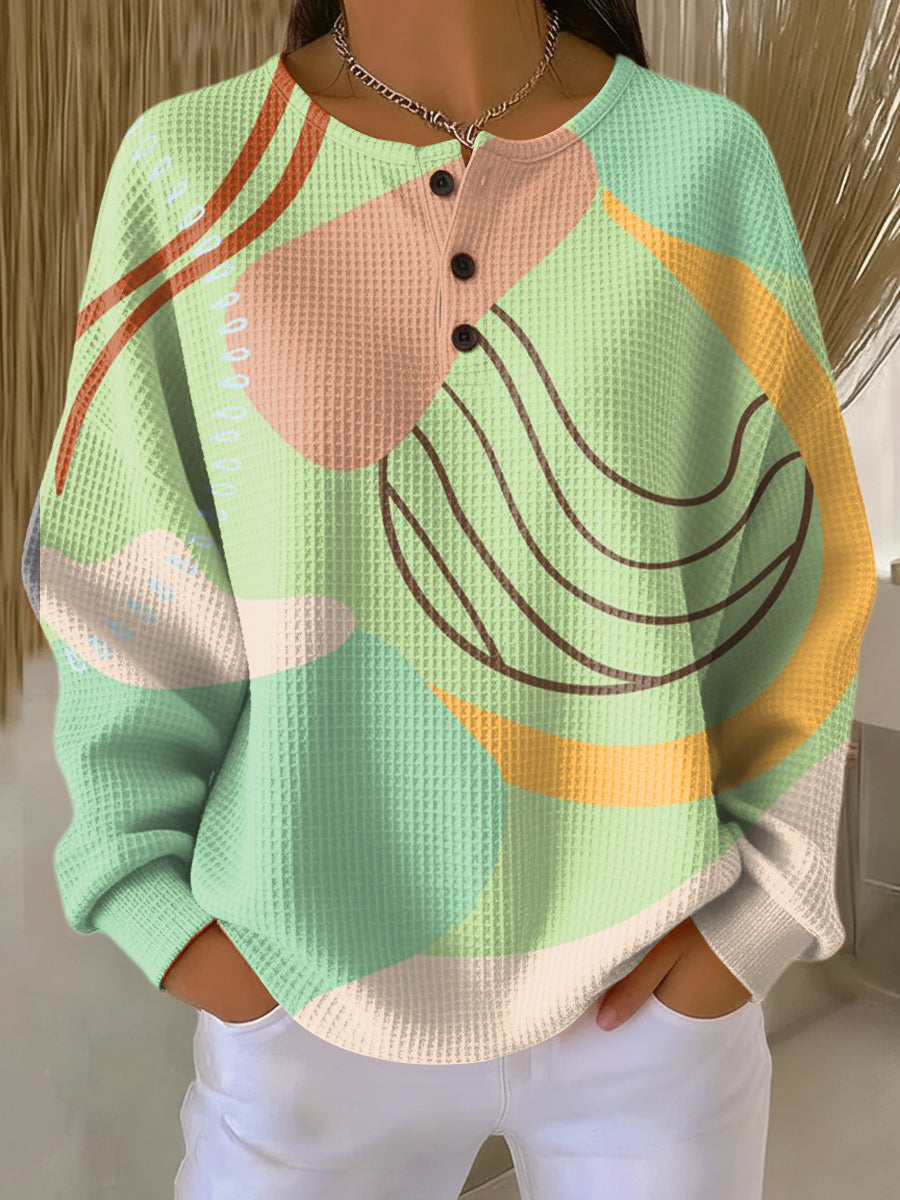 Women's Abstract Multicolor Block Graffiti Painting Art Print Casual Cotton Sweatshirt