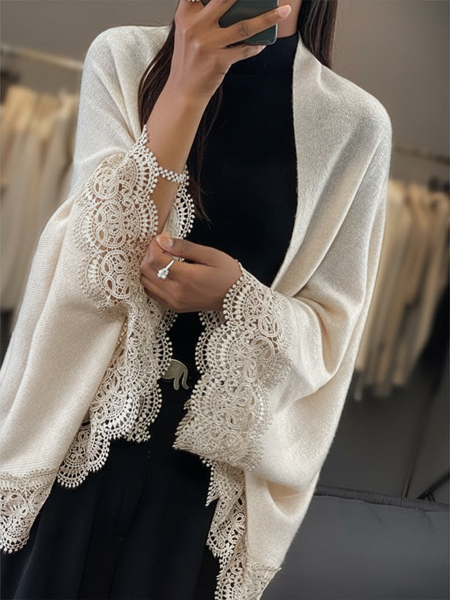 Women's Lace Patchwork Sweater with Shawl