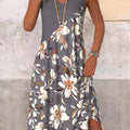 Dark Grey Patchwork Floral Print A Line Sleeveless Dress