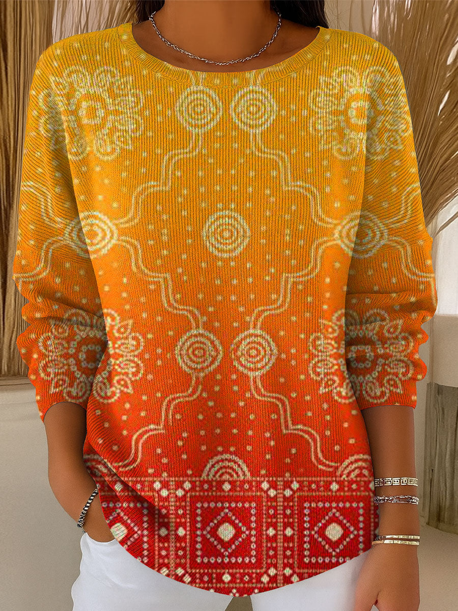 Women's Vintage Pattern Art Print Casual Pullover Sweater