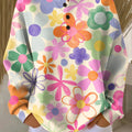 Women's Beautiful Colorful Large Flower Painting Art Print Casual Cotton Sweatshirt