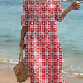 Retro Plaid Print Cutout V-neck Vacation Dress