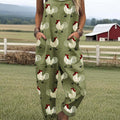 Women's Lovely Chicken Art Print Casual 100% Cotton Wide Leg Jumpsuit