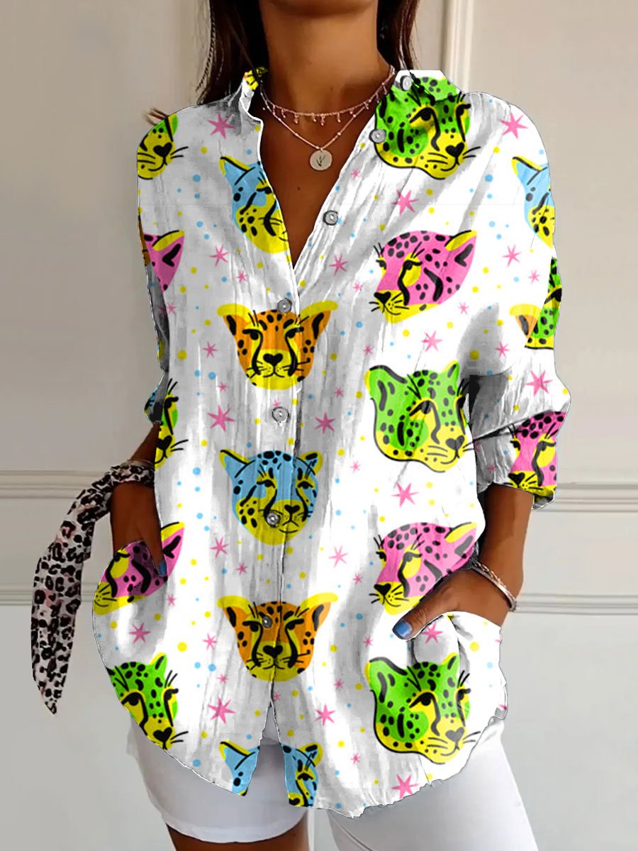 Women's Leopard Print Casual Cotton Shirt