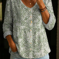 Women's Vintage Floral Pattern Art Print Casual Cotton Linen Shirt