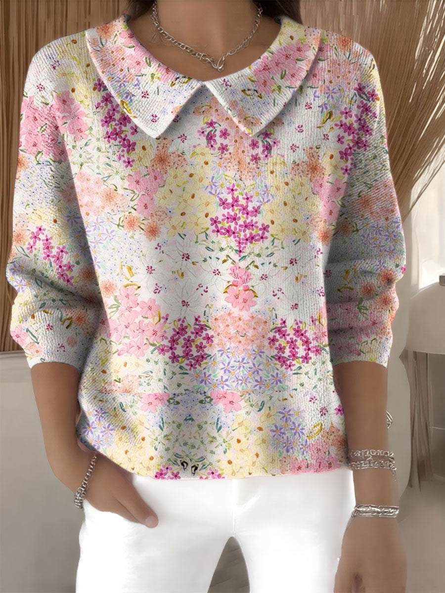 Women's Floral Flowers Casual Print Peter Pan Collar 3/4 Sleeve Sweater