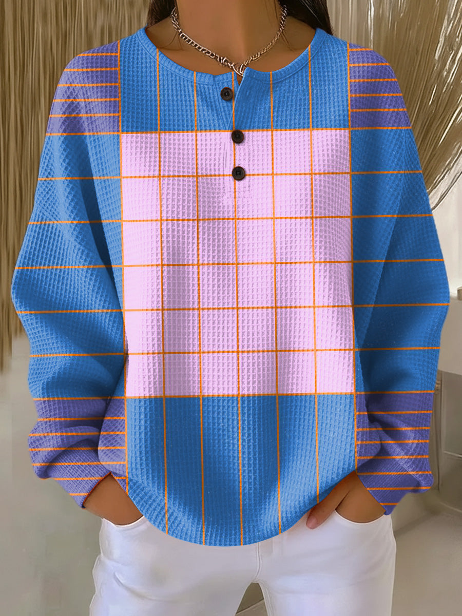 Women's Abstract Colorful Plaid Painting Art Print Casual Cotton Sweatshirt