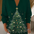 Women's Christmas Print Lapel Long Sleeve Casual Loose Pullover Sweater