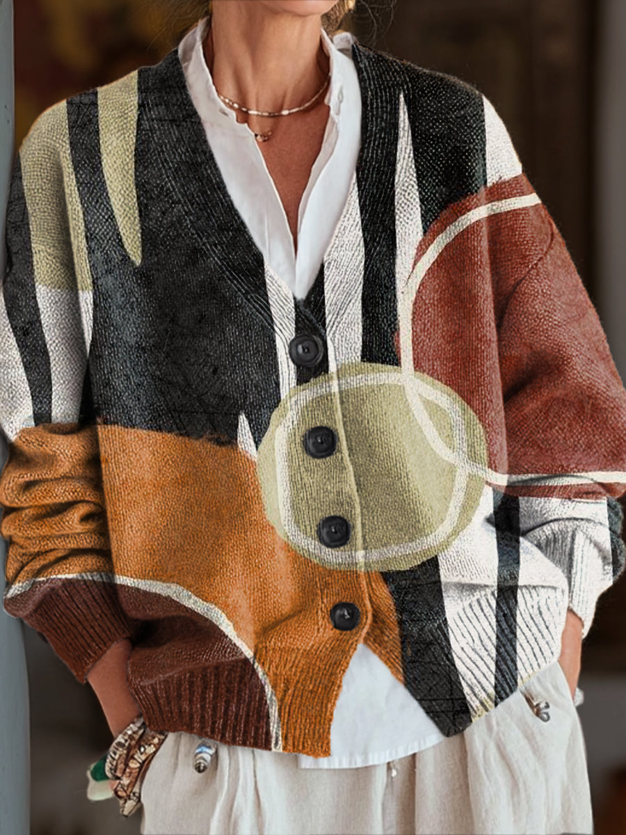 vintage-abstract-geometric-painting-art-print-buttoned-v-neck-cardigan-sweater-whzw