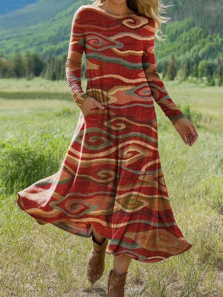 Women's Flowers Floral Art Print Long-sleeved Dress