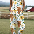 Women's  Funny Highland Cows Flower Art Print Casual 100% Cotton Wide Leg Jumpsuit