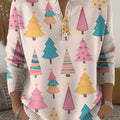 Women's Christmas Trees Pattern Art Print Buttoned Cardigan Sweater