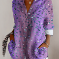 V Neck Long Sleeve Abstract Graphic Regular Micro-Elasticity Regular Fit Shirt For Women