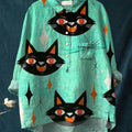 Women's Cat Print Casual Cotton And Linen Shirt