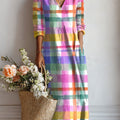 Women's Vintage Abstract Geometric Art Print Linen Pocket Tunic Dress