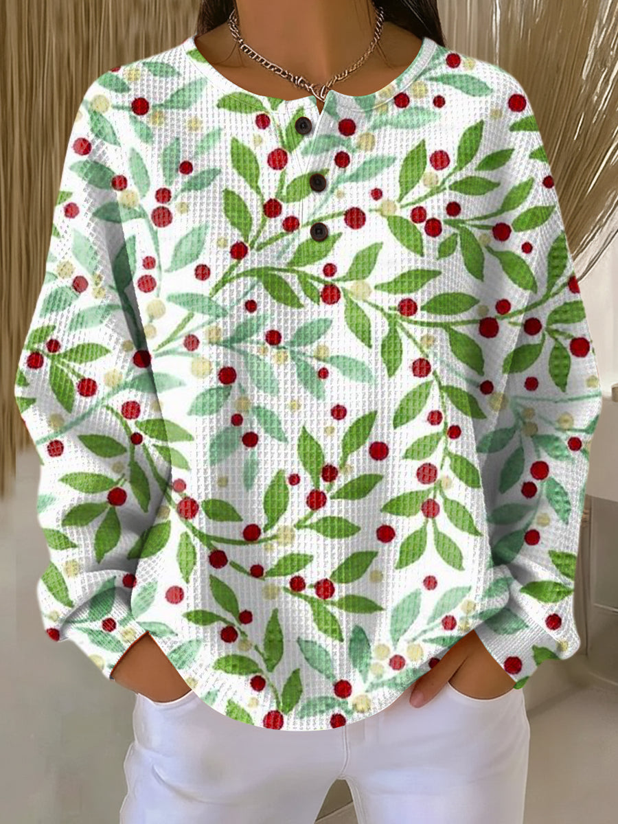 Women's Beautiful Leaves Plant Painting Art Print Casual Cotton Sweatshirt