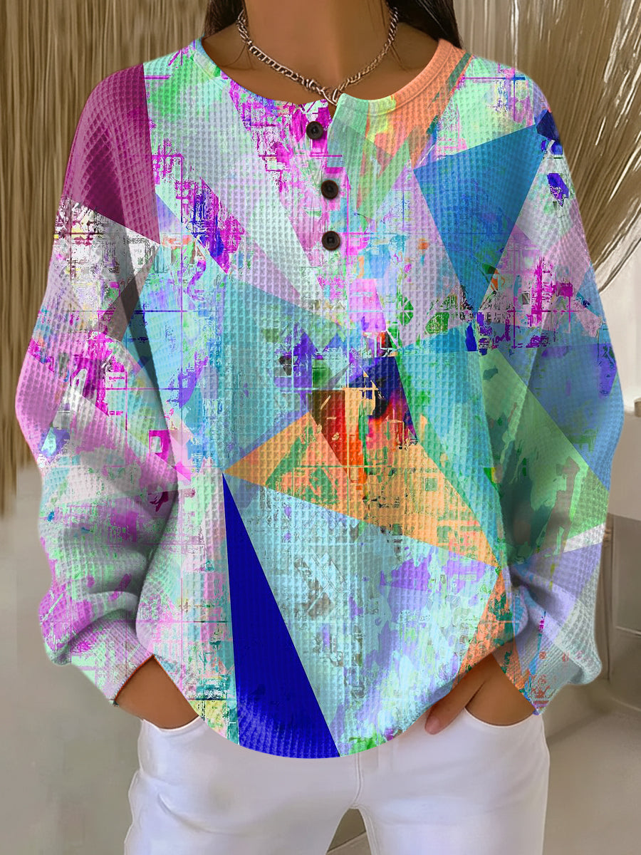 Women's Beautiful Colorful Abstract Geometric Color Block Painting Art Print Casual Cotton Sweatshirt
