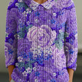 womens-beautiful-large-purple-rose-flower-painting-art-print-casual-peter-pan-collar-3-4-sleeve-sweater