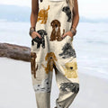 Women's Lovely Dogs Pattern Art Print Casual 100% Cotton Wide Leg Jumpsuit