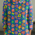 womens-colorful-flowers-painting-art-print-casual-peter-pan-collar-3-4-sleeve-sweater