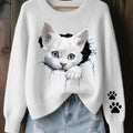 Women's Halloween Cat Cozy Knitted Sweater