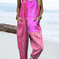 Women's Bright Polka Dot Art Print Casual 100% Cotton Wide Leg Jumpsuit