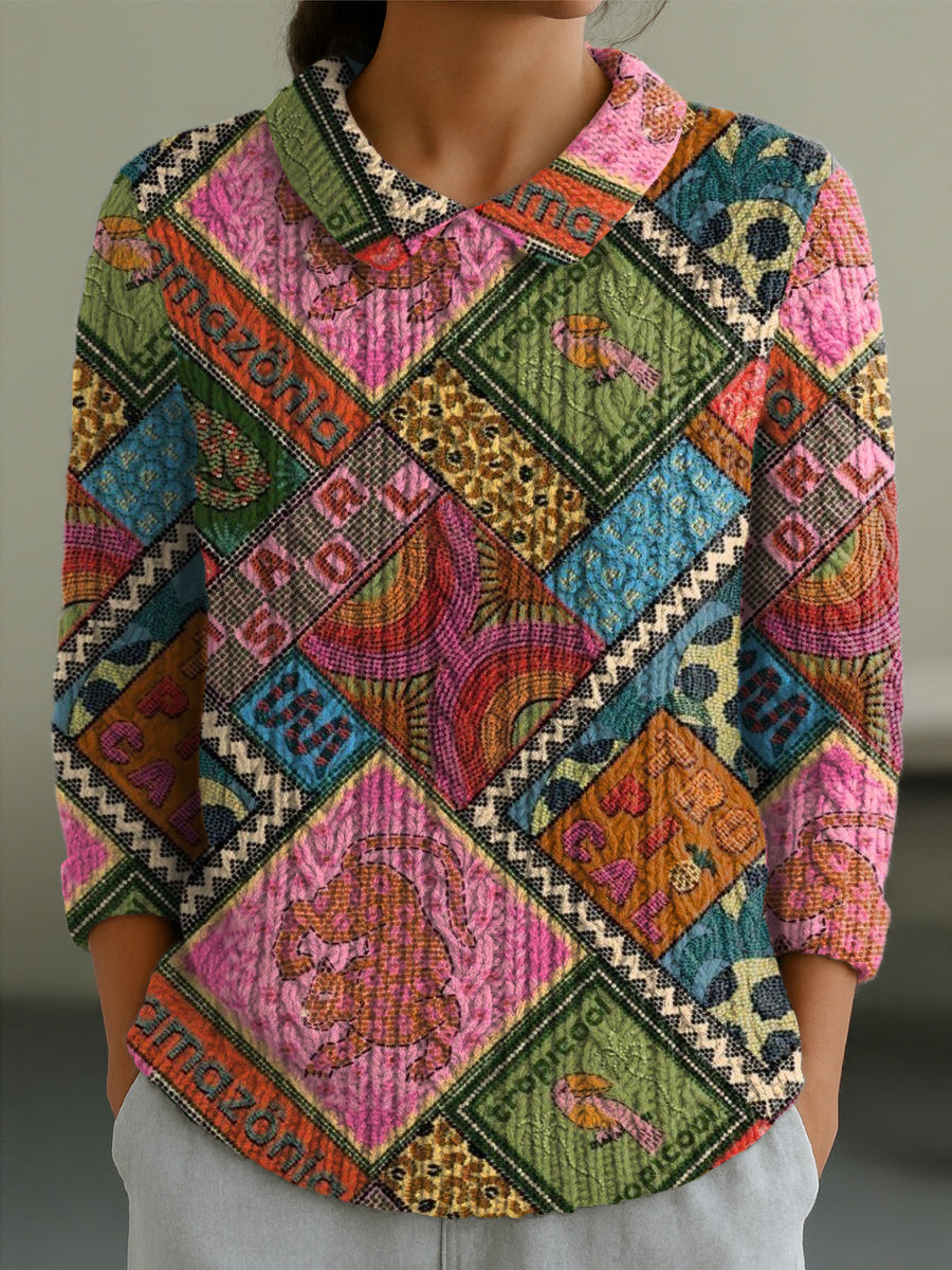 womens-irregular-geometry-pattern-casual-peter-pan-collar-3-4-sleeve-sweater