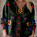 Beautiful Colorful Ethnic Geometric Floral Stripe Art Print Knit V-neck Pullover Sweater
