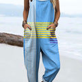 Women's Abstract Colorful Stripes Art Print Casual 100% Cotton Wide Leg Jumpsuit