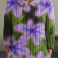 womens-abstract-large-flower-painting-art-print-casual-peter-pan-collar-3-4-sleeve-sweater