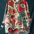 Women's Heart Print Casual Cotton And Linen Ruffle Shirt