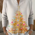 Women's Christmas Tree Pattern Art Print Buttoned Cardigan Sweater