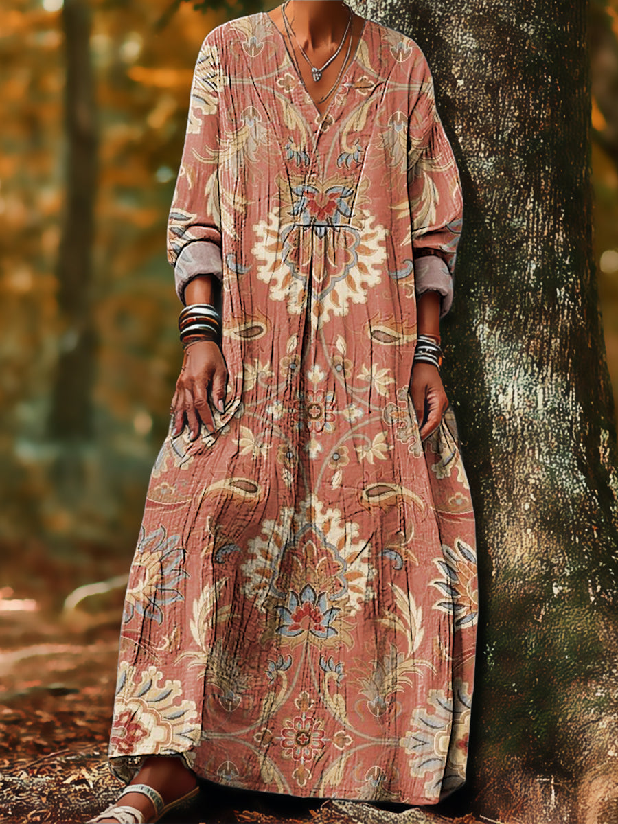 Women's Vintage Ethnic Geometric Floral Art Print Dress