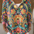 Pull à capuche boutonné décontracté pour femme, imprimé floral vintage
