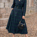 Women's Plaid Print Suit Collar Long Sleeve Casual Loose A-Line Dress