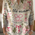 Tis The Season Vintage Christmas Art Print Buttoned Cardigan Sweater
