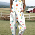 Women's Colourful Art Flower Print Casual 100% Cotton Wide Leg Jumpsuit