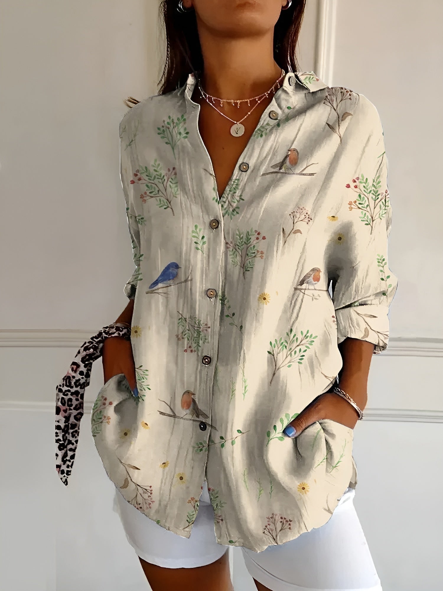 Long Style Long Sleeve Pattern Printed Shirt For Women