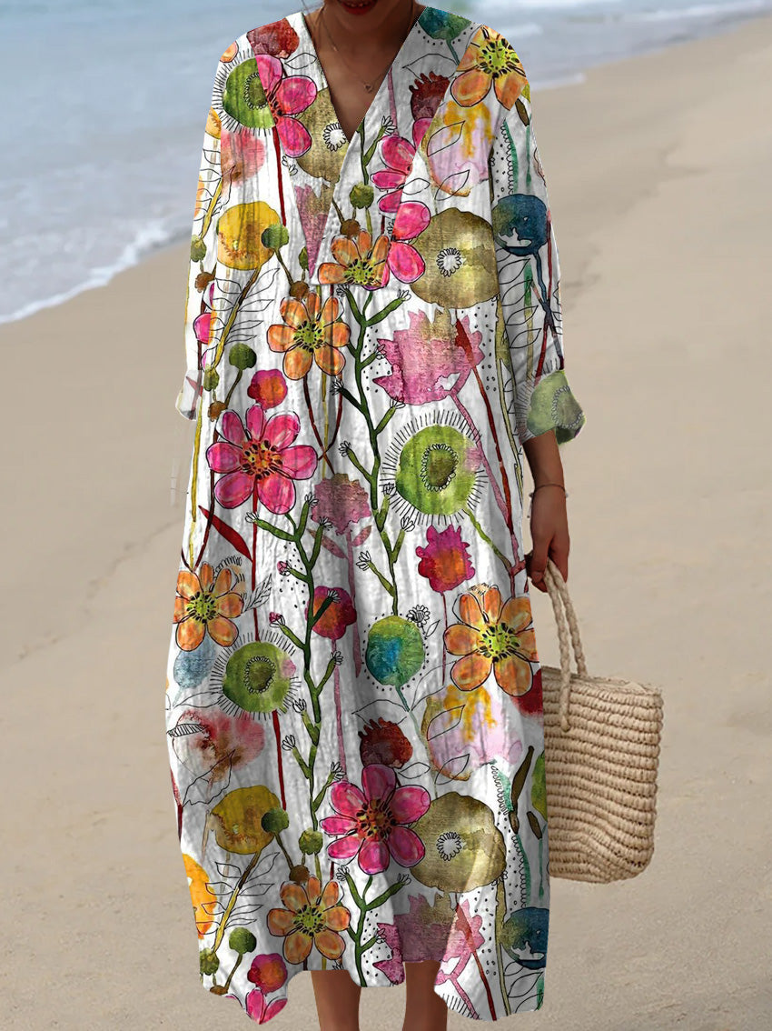 Women's Vintage Florals  Art Print Cotton Dress