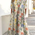 Vintage Floral Print Crewneck Pocket Midi Dress