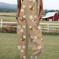 Women's  Funny Flower Bee  Art Print Casual 100% Cotton Wide Leg Jumpsuit